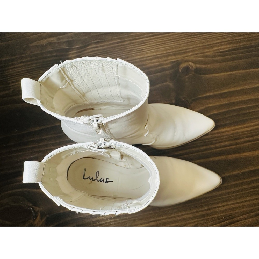 Lulus Vancy Stone Pointed Toe Mid Calf Boots‎ Cream White Western Women's 9 - Picture 6 of 15